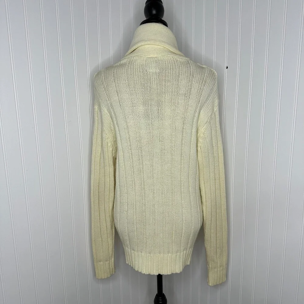 Vintage Unicorn Cable Knit Cardigan Sweater Cream Shawl Collar Fisherman Sz M
